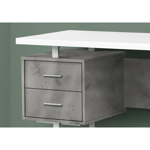 Monarch Specialties I 7633 Computer Desk - 60" Long / White/ Grey Concrete/ Silver Metal