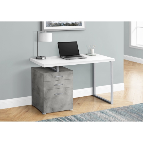 Monarch Specialties I 7648 Computer Desk - 48" Long / White/ Concrete/ Silver Metal/ L/r