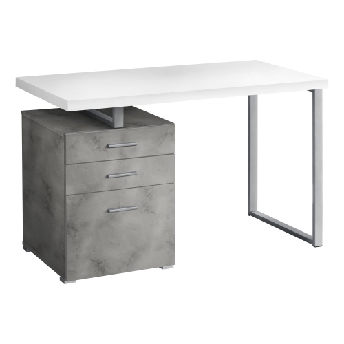 Monarch Specialties I 7648 Computer Desk - 48" Long / White/ Concrete/ Silver Metal/ L/r