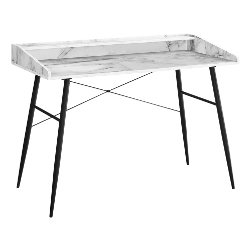 Monarch Specialties I 7539 Computer Desk - 48" Long / White Marble-look / Black Metal