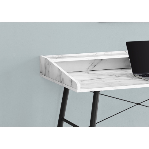 Monarch Specialties I 7539 Computer Desk - 48" Long / White Marble-look / Black Metal