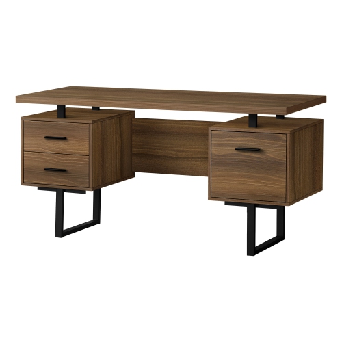 Monarch Specialties I 7625 Computer Desk - 60" Long / Walnut / Black Metal