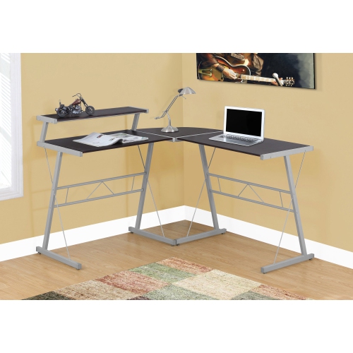 Monarch Specialties I 7171 Computer Desk - Espresso Top / Silver Metal