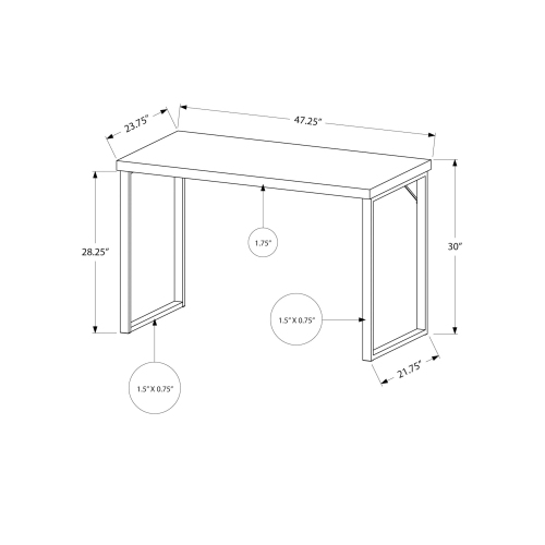 Monarch Specialties I 7154 Computer Desk - 48" Long / White / Silver Metal