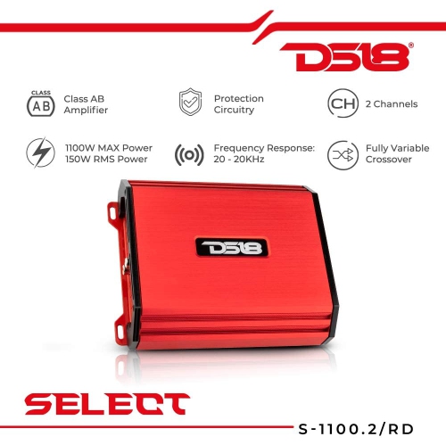 DS18 S-1100.2 SELECT Series Full Range Class AB 2-Channel 1100W 2 Ohm Amplifier