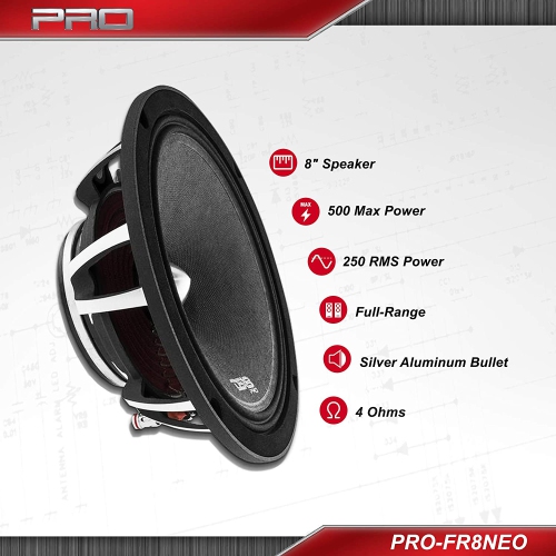 Haut-parleur de milieu de gamme DS18 PRO-FR8NEO de 8 po, 4 ohms, 500 W - vendu séparément