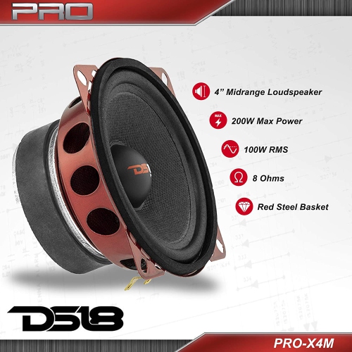 DS18 PRO-X4M 4" Midrange Speaker 8-ohm, 200 Watt - Sold Individually