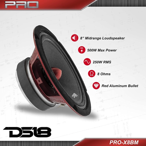 DS18 PRO-X8BM 8" Midrange Speaker 8-ohm, 600 Watt - Sold Individually