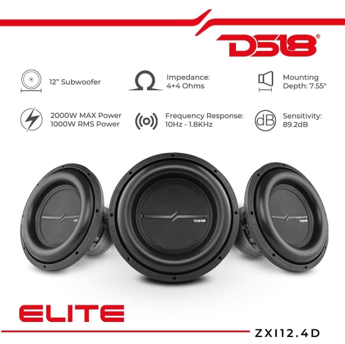 DS18 ZXI12.4D ZXI High Excursion 12" Subwoofer 2000W Watts Dvc 4-Ohm