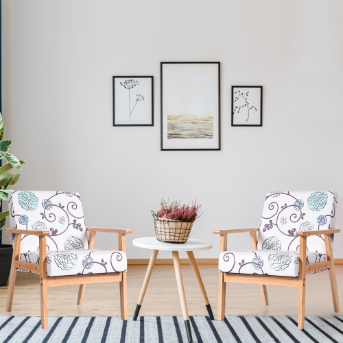 Gymax 2PCS Accent Armchair Upholstered Chair Home Office w/ Wooden Frame White/Blue/Yellow