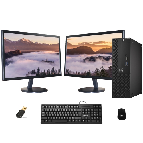 Refurbished - Dell Optiplex 3050 SFF Desktop PC with Dual (2) 24" Monitor Screen Intel i5 7th Gen@4GHz 16GB RAM New 256GB SSD Windows 10 Home WiFi