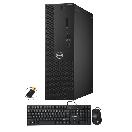 Refurbished - Dell Optiplex 3050 SFF Desktop PC with Dual (2) 24" Monitor Screen Intel i5 7th Gen@4GHz 16GB RAM New 256GB SSD Windows 10 Home WiFi
