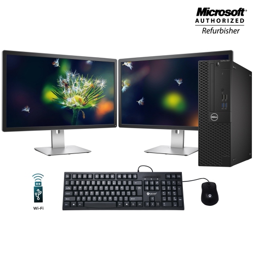 Refurbished - Dell Optiplex 3050 SFF Desktop Computer DUAL (2) New 24 inch Monitor Intel i5 6500 8GB DDR4 RAM 256GB SSD Windows 10 Pro WiFi, HDMI &