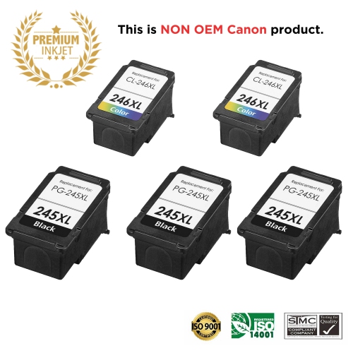 5 PACK Canon PG-245XL CL-246XL/PG245 CL246/canon 245 246 Remanufactured Ink Cartridge for Canon MG2520 TR4520 TR4500 TS302