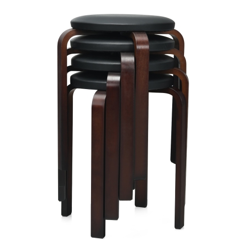 COSTWAY  Set Of 4 Bentwood Round Stool Stackable Dining Chair W/padded Seat