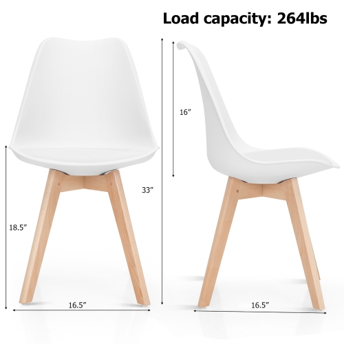 Costway Set of 4 Dining Chair Mid Century Modern Shell PU Seat w/ Wood-Leg