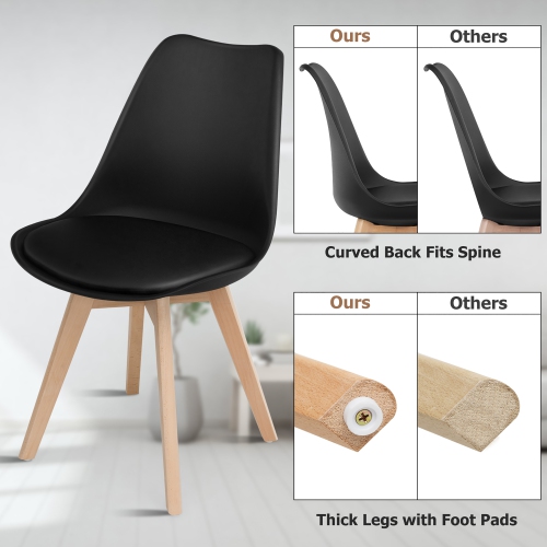 Costway Set of 4 Dining Chair Mid Century Modern Shell PU Seat w/ Wood-Leg