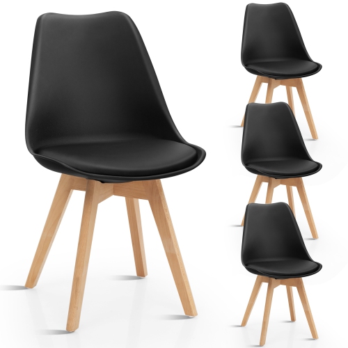 Costway Set of 4 Dining Chair Mid Century Modern Shell PU Seat w/ Wood-Leg