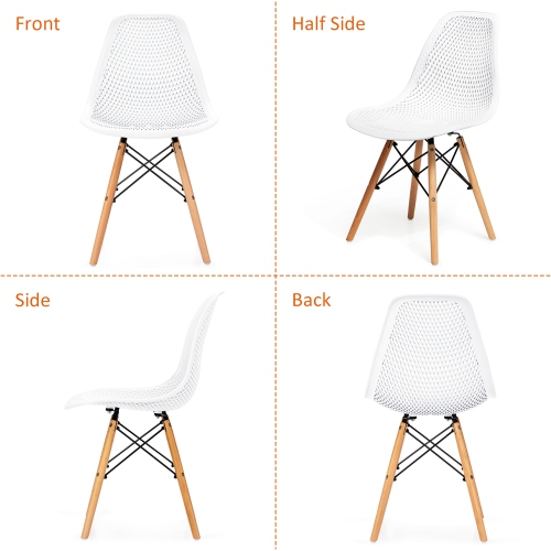 Costway Set of 4 Plastic Hollow Out Chair Mid Century Modern Wood-Leg Seat