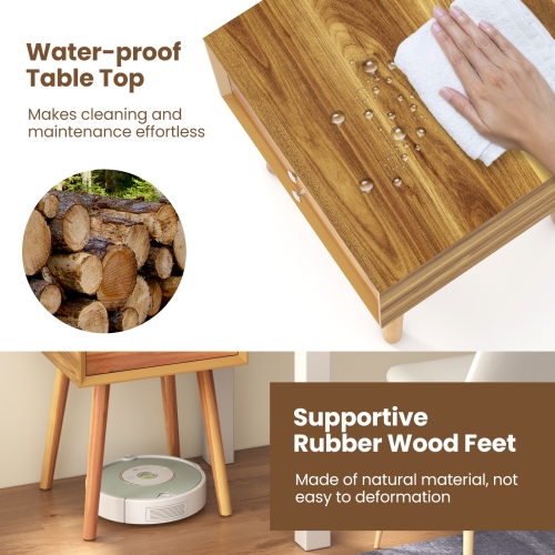 Table de chevet en bois de Costway; Table d'appoint de milieu de siècle; Chambre avec 2 tiroirs de rangement; naturel