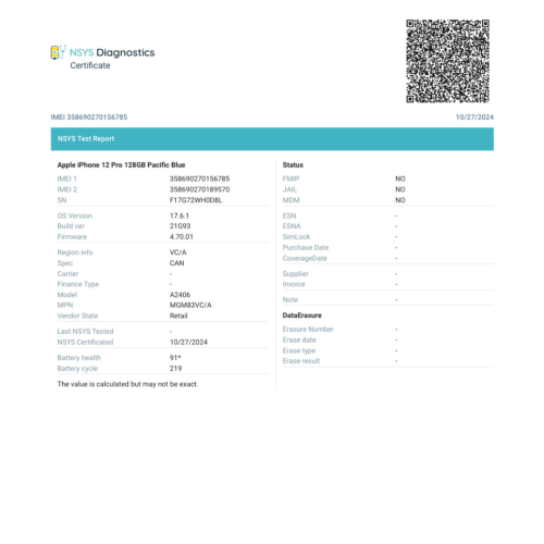 Remis à neuf - téléphone intelligent iPhone 12 Pro 128&nbsp;Go d'Apple - Bleu Pacifique - Déverrouillé