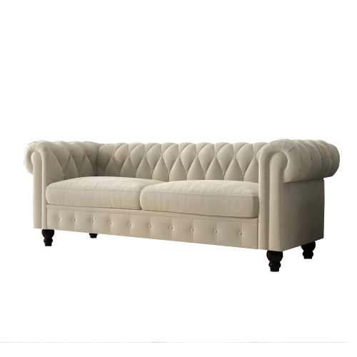 Velvet Chesterfield 80.00'' Rolled Arm Sofa - BEIGE