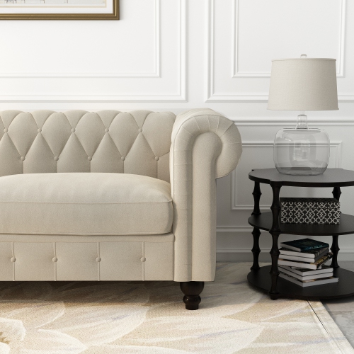 Velvet Chesterfield 80.00'' Rolled Arm Sofa - BEIGE