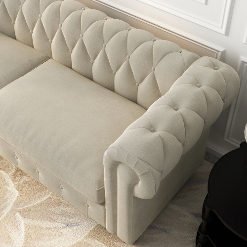 Velvet Chesterfield 80.00'' Rolled Arm Sofa - BEIGE