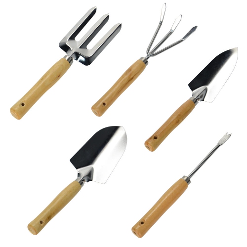 7 Piece Garden Tool Set - 5 Sturdy Stainless Steel Tools, Heavy Duty Folding Stool, Detachable Canvas Tool Bag