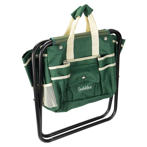 7 Piece Garden Tool Set - 5 Sturdy Stainless Steel Tools, Heavy Duty Folding Stool, Detachable Canvas Tool Bag