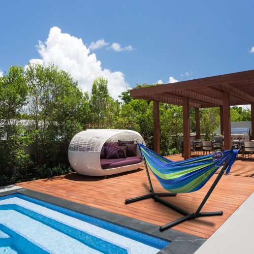 Blue 9Ft Double Hammock with Space Saving Steel Stand, Camping Hammock with 440-pound Large Capacity