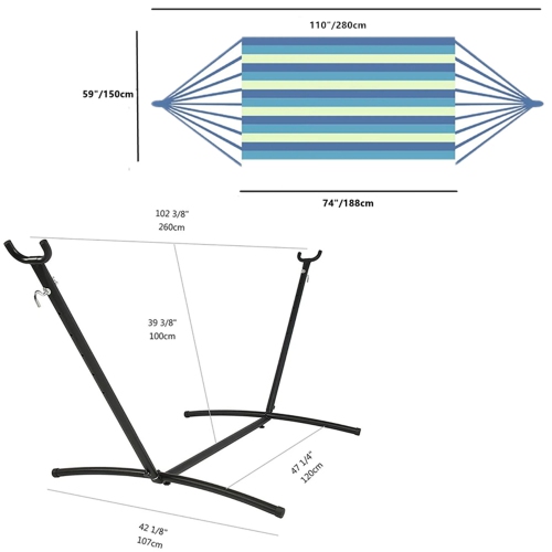 Blue 9Ft Double Hammock with Space Saving Steel Stand, Camping Hammock with 440-pound Large Capacity