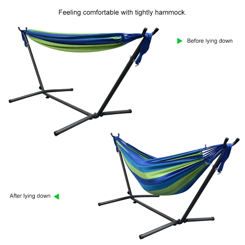 Blue 9Ft Double Hammock with Space Saving Steel Stand, Camping Hammock with 440-pound Large Capacity