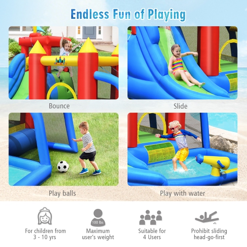 Costway Inflatable Bouncer Water Slide Bounce House Splash Pool without Blower