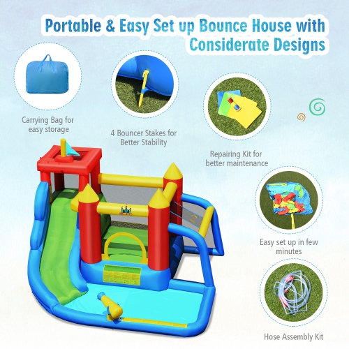 Costway Inflatable Bouncer Water Slide Bounce House Splash Pool without Blower