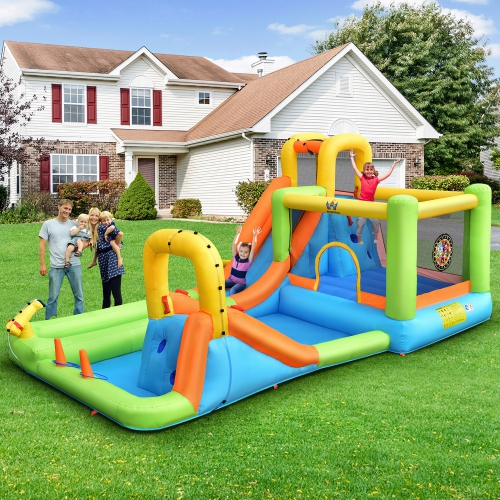 Costway Inflatable Water Slide Park Bounce House Climbing Wall W/ 950W Blower