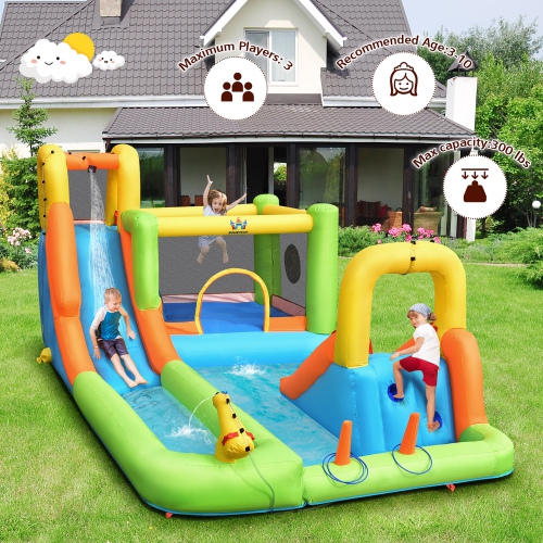 Costway Inflatable Water Slide Park Bounce House Climbing Wall W/ 950W Blower