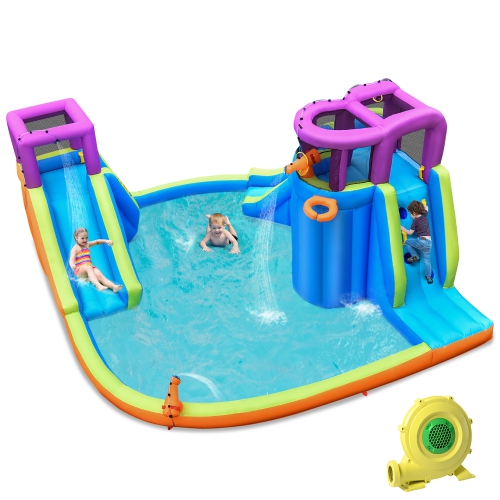 COSTWAY  6 In 1 Inflatable Dual Slide Water Park Climbing Bouncer