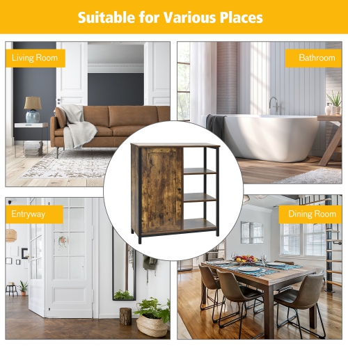 Costway Storage Cabinet Multipurpose Freestanding Cupboard w/3 Open Shelf & Door