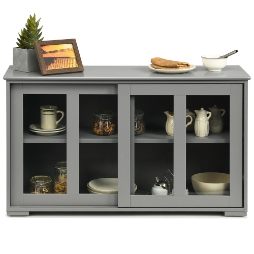 Costway Kitchen Storage Cabinet Sideboard Buffet Cupboard w/ Sliding Door Gray