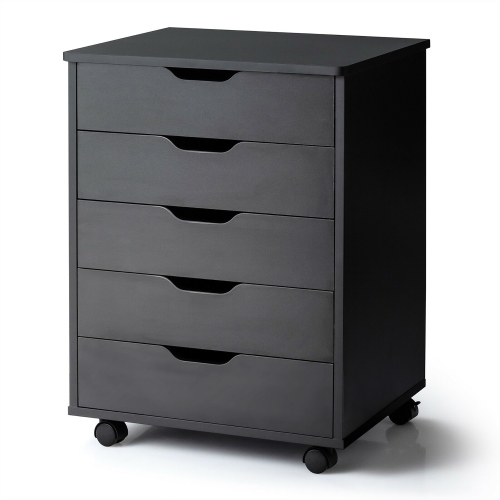 Costway 5 Drawer Chest Storage Dresser Floor Cabinet Organizer with Wheels Black