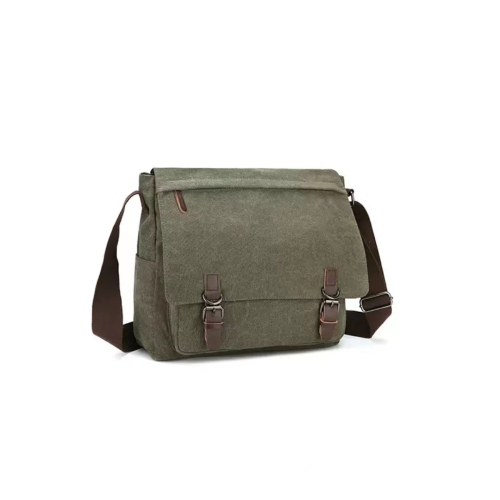 Splurg'd Laptop Messenger bag with front zipper. Waxed canvas water resistant Large capacity - Green