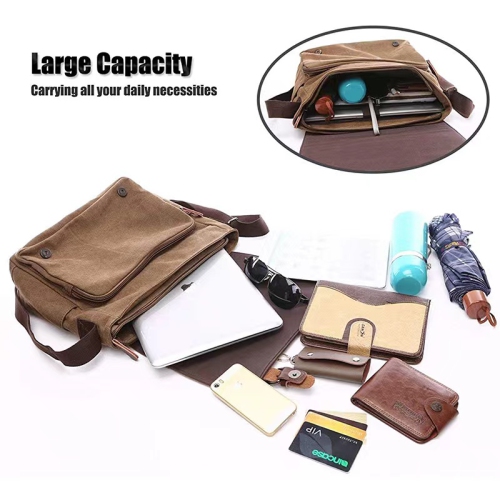 Splurg'd Laptop Messenger bag with front zipper. Waxed canvas water resistant Large capacity - Green