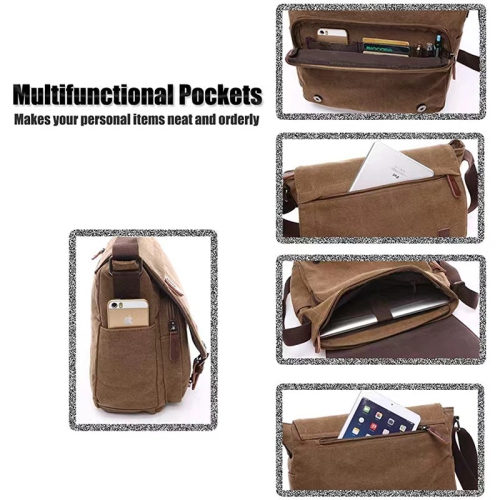 Splurg'd Laptop Messenger bag with front zipper. Waxed canvas water resistant Large capacity - Green