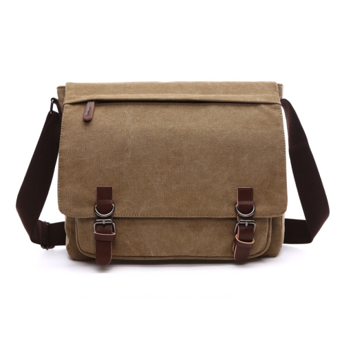 SPLURG'D  Laptop Messenger Bag With Front Zipper. Waxed Canvas Water Resistant Large Capacity - In Beige