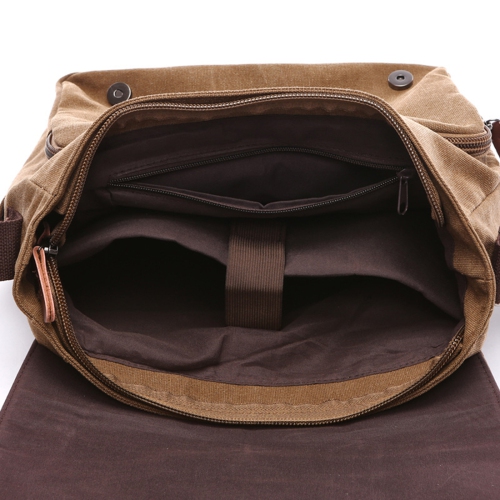 Splurg'd Laptop Messenger bag with front zipper. Waxed canvas water resistant Large capacity - Brown