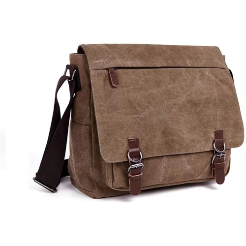 Splurg'd Laptop Messenger bag with front zipper. Waxed canvas water resistant Large capacity - Brown