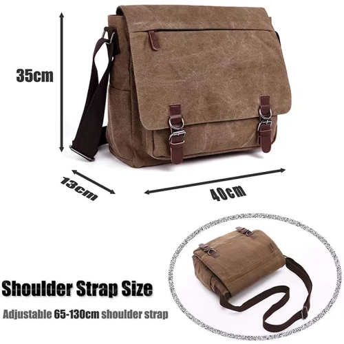 Splurg'd Laptop Messenger bag with front zipper. Waxed canvas water resistant Large capacity - Brown