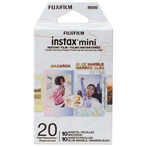 2 paquets de films instantanés pour Instax Mini de Fujifilm - 20 feuilles - Marbre bleu/Macaron