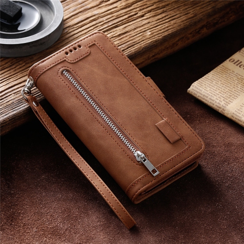 Wallet Leather Magnetic Case Shockproof Leather Zipper Flip Cover Credit Card Holder fir iPhone 12 / 12 Pro